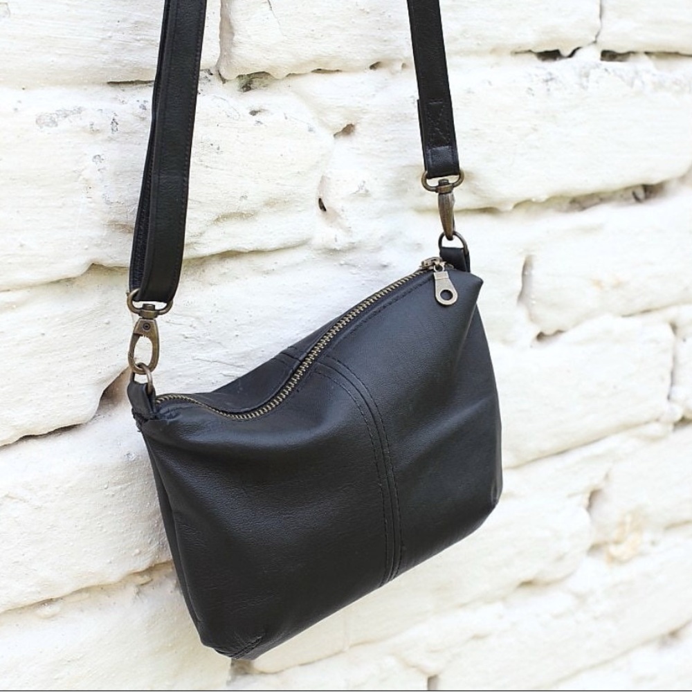 Brand New Black Leather Crossbody Bag